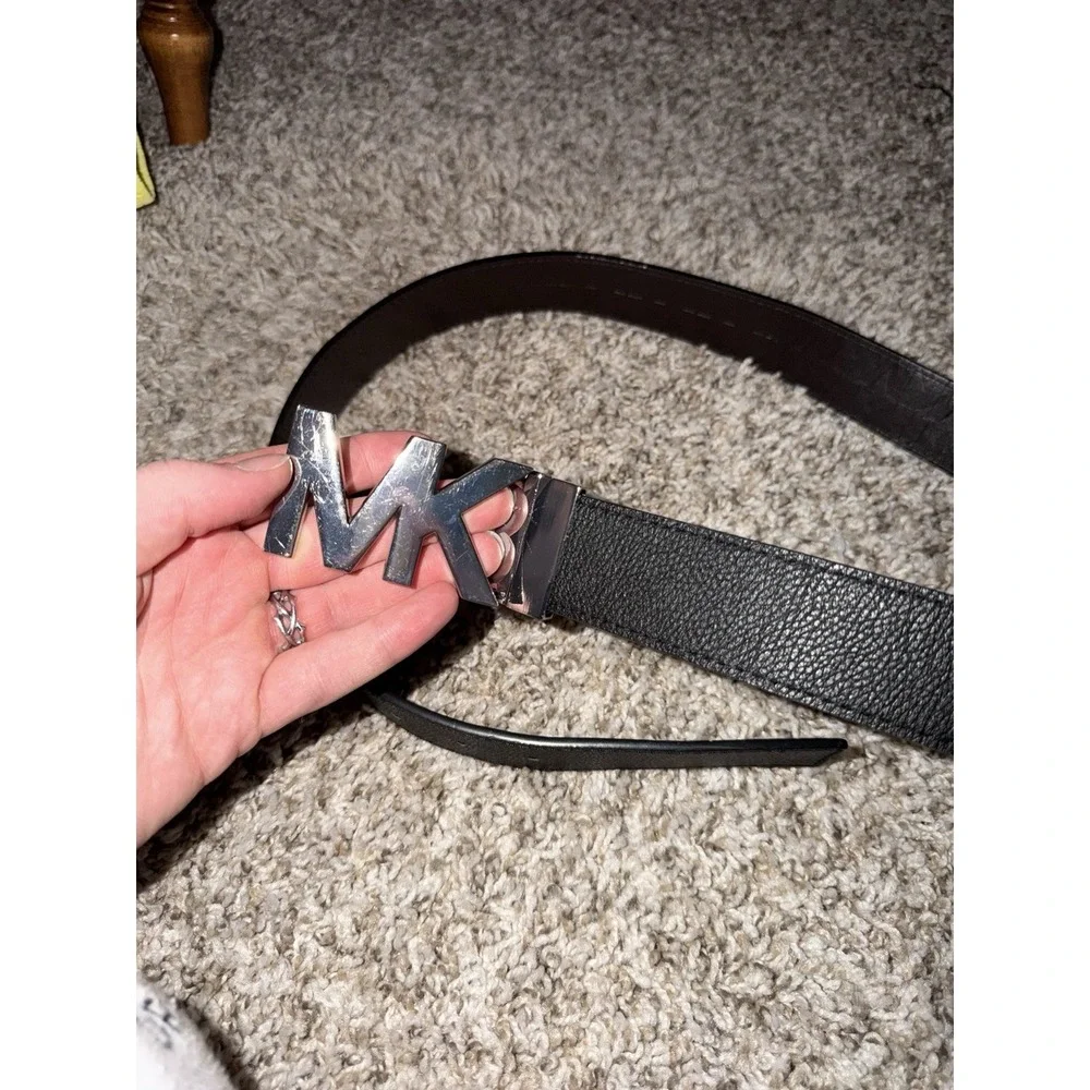 Michael Kors Reversible Belt Black Brown Logo Monogram Print Men's 38-40